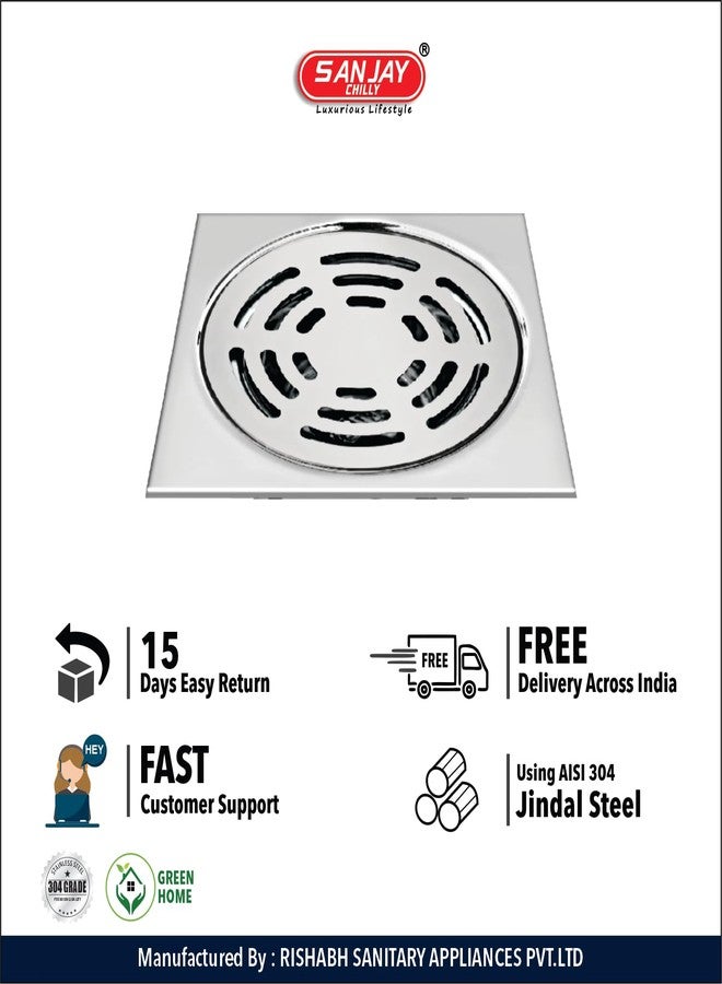 Sanjay Chilly Stainless Steel Floor Drain Sink Top Cover Jali 304 Grade for Bathroom Gratings Waste Water Drainer Strainer Anti Odor Bathtub Washbasin Toilet Washroom (Square Ringo 4 x 4 INCH Silver) - Image 5